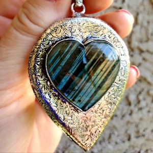 New Heart Shaped Labradorite Silver Statement Pendant.